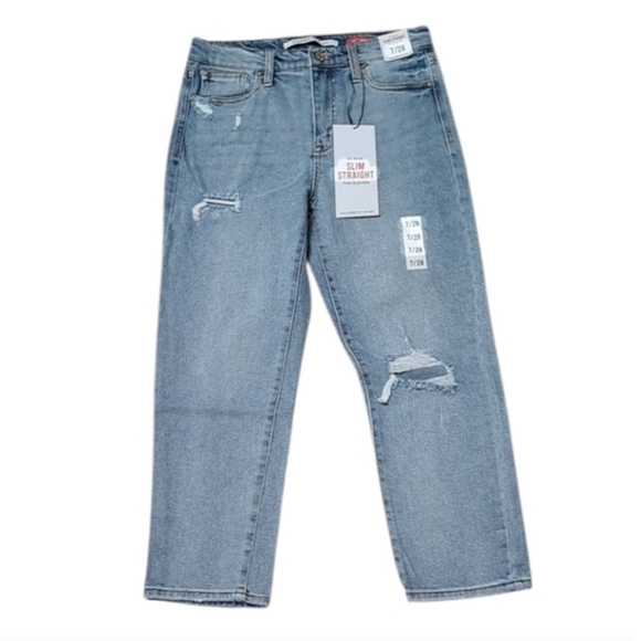 Celebrity Pink Distressed Straight Leg Jeans - Light Blue Size 7/28 - Picture 3 of 13